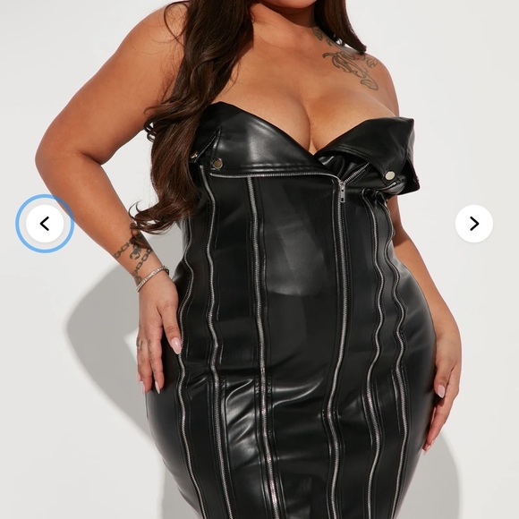 Fashion Nova Black Strapless Faux Leather Zipper Mini Dress - Picture 4 of 6